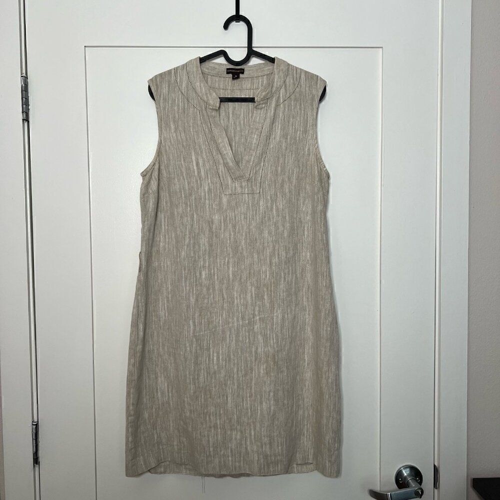 Dana Buchman Women Dress Size 10 Beige Linen Cotton Blend Sleeveless V Neck